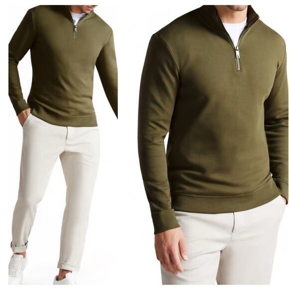 Ted Baker Antram Half Zip Funnel Neck Pullover Sweater in Khaki Green XXL NWT - Picture 3 of 11